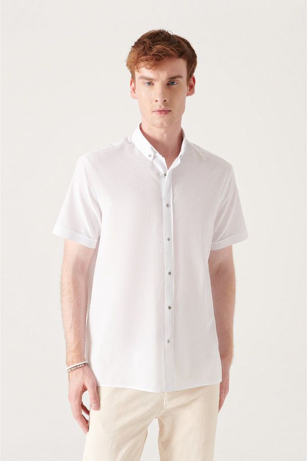 Avva Avva Men's White Buttoned Collar 100% Cotton Thin Short Sleeve Regular Fit Shirt