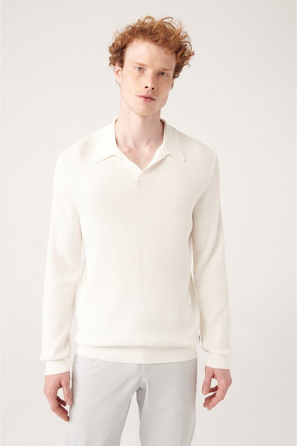 Avva Avva Men's White Buttonless Polo Neck Textured Rayon Regular Fit Knitwear