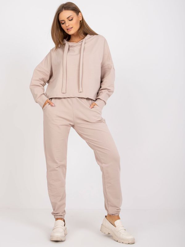 Fashionhunters Basic beige two-piece hoodie