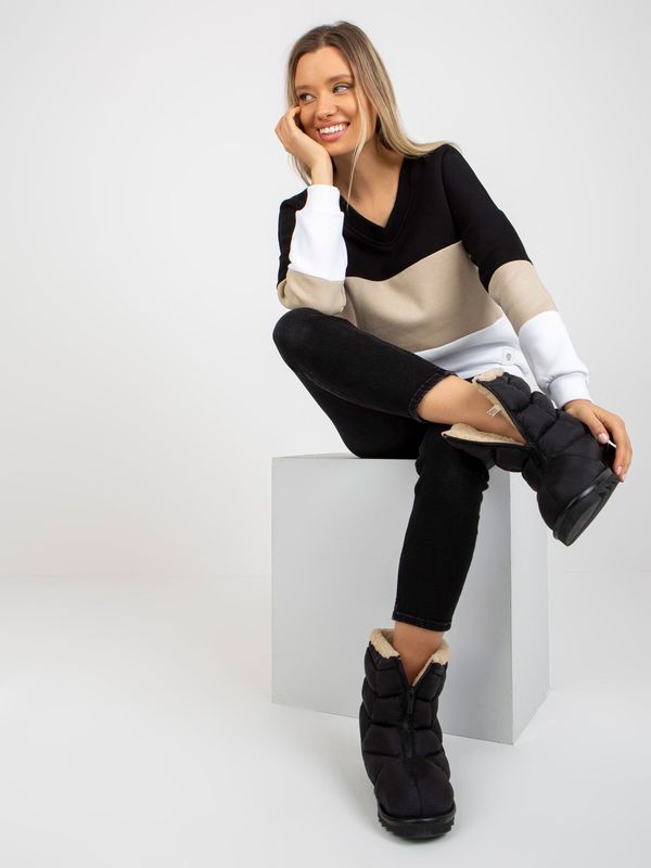 Fashionhunters Basic black-beige sweatshirt with neckline