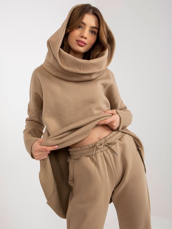 Fashionhunters Basic dark beige tracksuit with asymmetrical sweatshirt