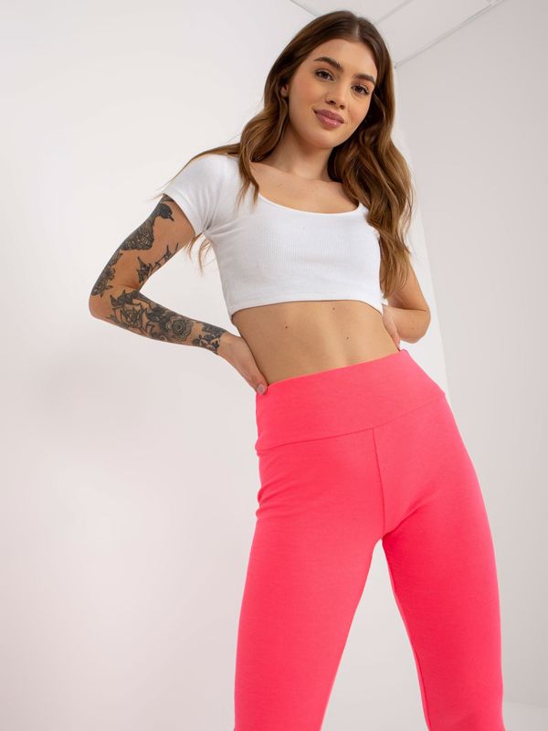 Fashionhunters Basic fluo pink ribbed cotton leggings