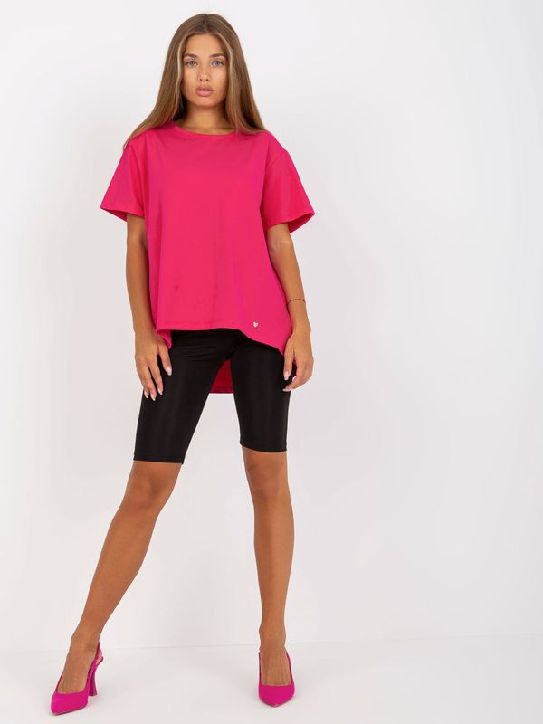 Fashionhunters Basic Fuchsia Asymmetrical Cotton T-Shirt