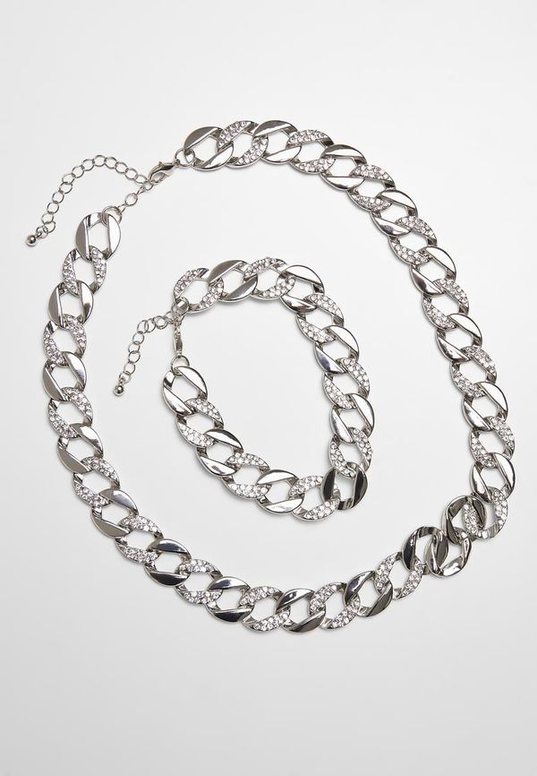 Urban Classics Accessoires Basic Set of Silver Diamond Necklaces and Bracelets