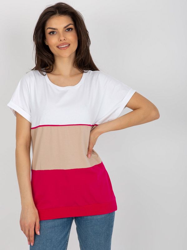 Fashionhunters Basic white and fuchsia cotton blouse