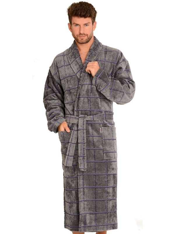 De Lafense Bathrobe De Lafense 803 M-2XL men's grey-checkered 093