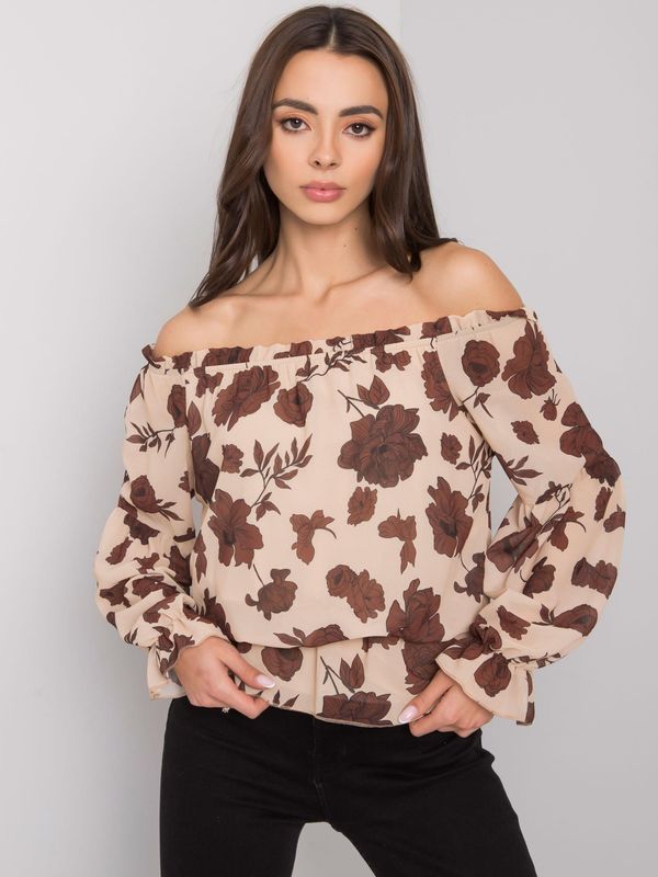 Fashionhunters Beige and brown Spanish blouse with Orleans flowers