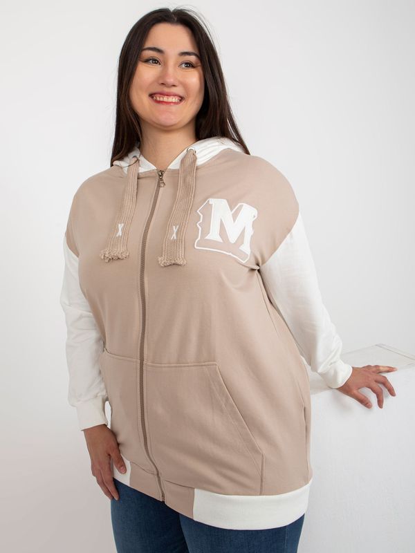 Fashionhunters Beige and ecru sweatshirt plus size with zipper