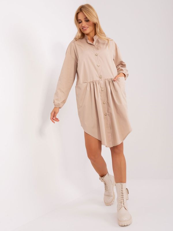 Fashionhunters Beige Asymmetrical Shirt Dress by ZULUNA