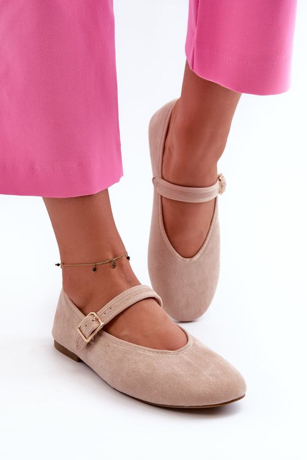 Kesi Beige ballet flats Anlofi made of eco-friendly suede with buckle closure