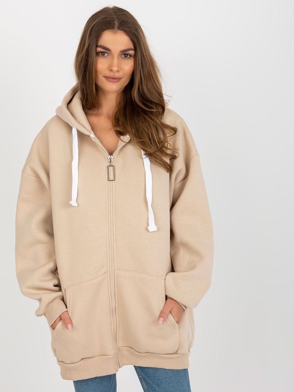 Fashionhunters Beige Basic Long Hoodie