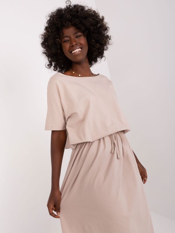 Fashionhunters Beige casual basic dress with round neckline