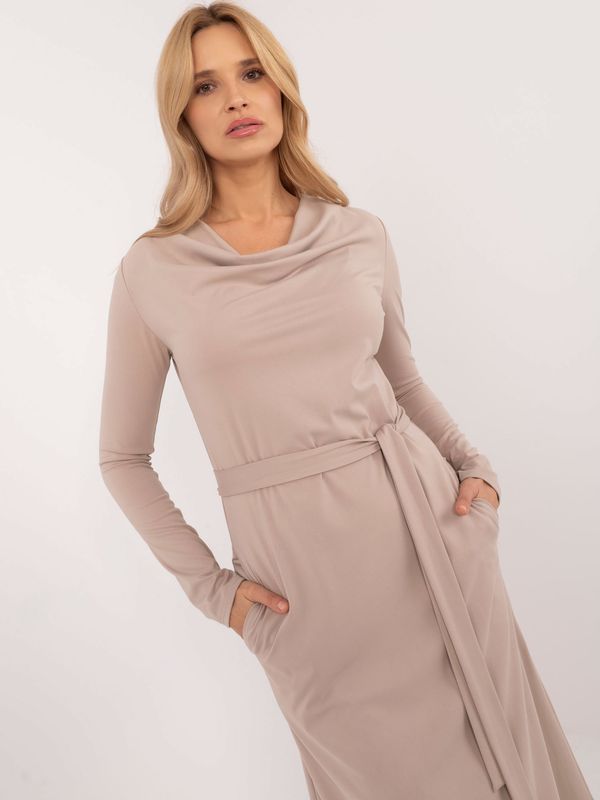 Fashionhunters Beige cocktail dress with slit