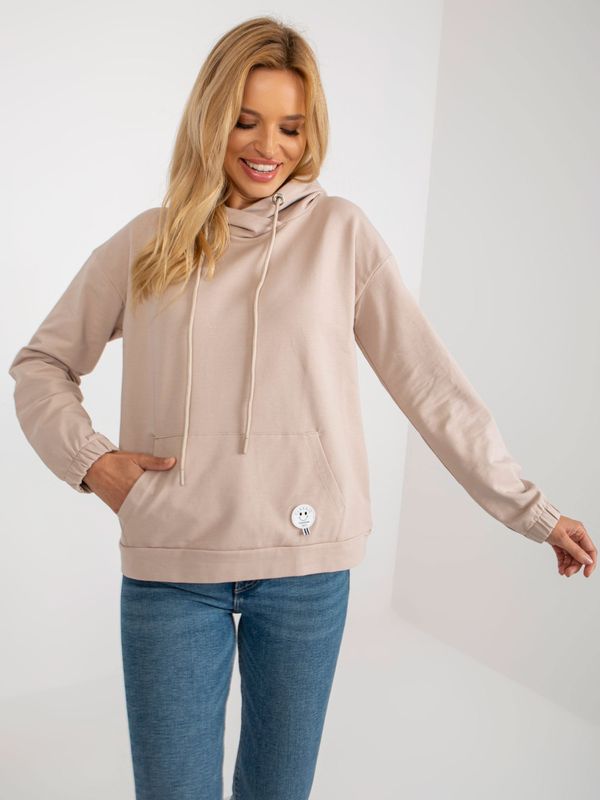 Fashionhunters Beige Cotton Kangaroo Sweatshirt