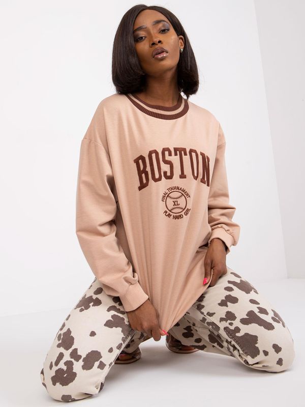 Fashionhunters Beige cotton sweatshirt