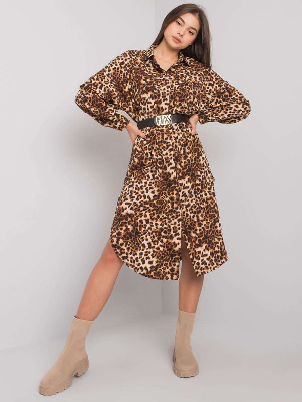 Fashionhunters Beige dress with leopard print Tida OCH BELLA