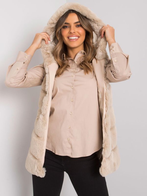 Fashionhunters Beige fur vest with hood Foggia OCH BELLA