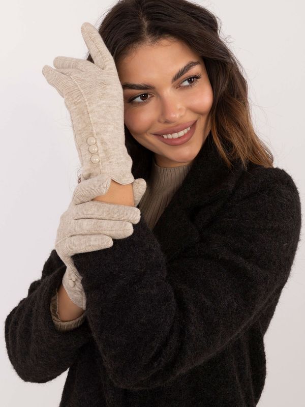 Fashionhunters Beige knitted women's gloves