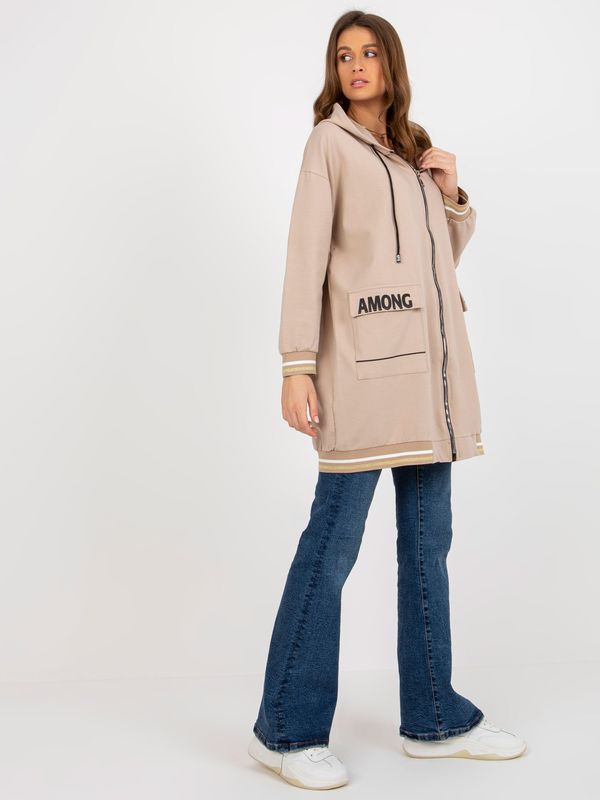 Fashionhunters Beige long sweatshirt with oversize zipper