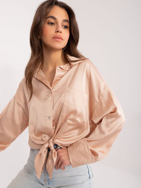 Fashionhunters Beige loose classic long sleeve shirt