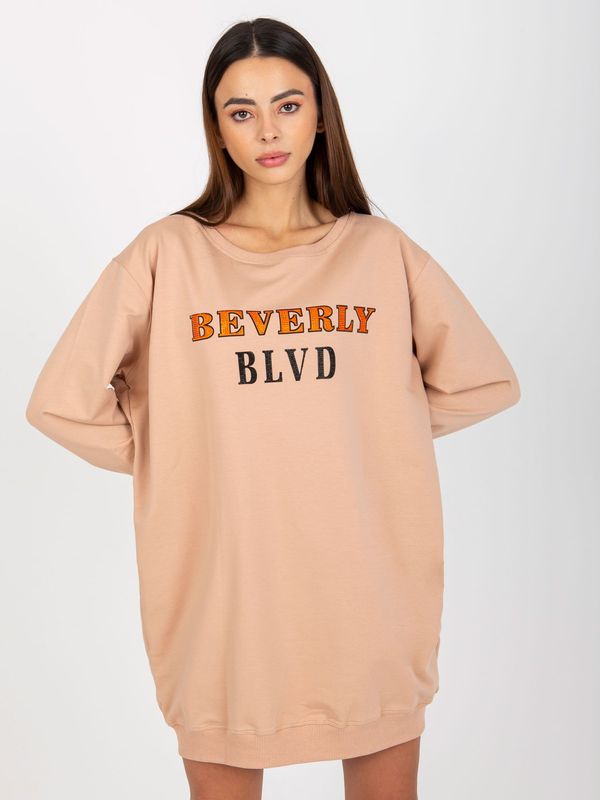 Fashionhunters Beige loose sweatshirt with print and application