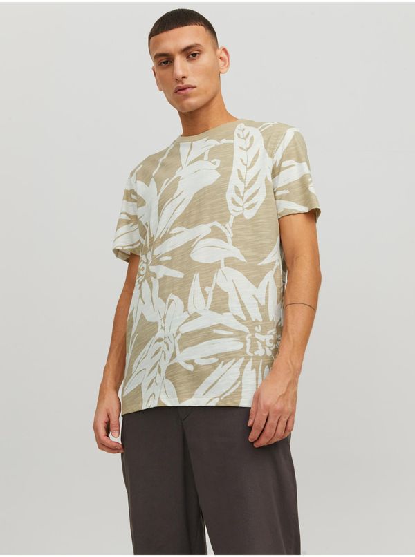 Jack & Jones Beige men's patterned T-shirt Jack & Jones Tropic - Men's