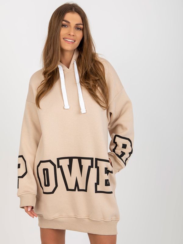 Fashionhunters Beige mini sweatshirt dress with inscription