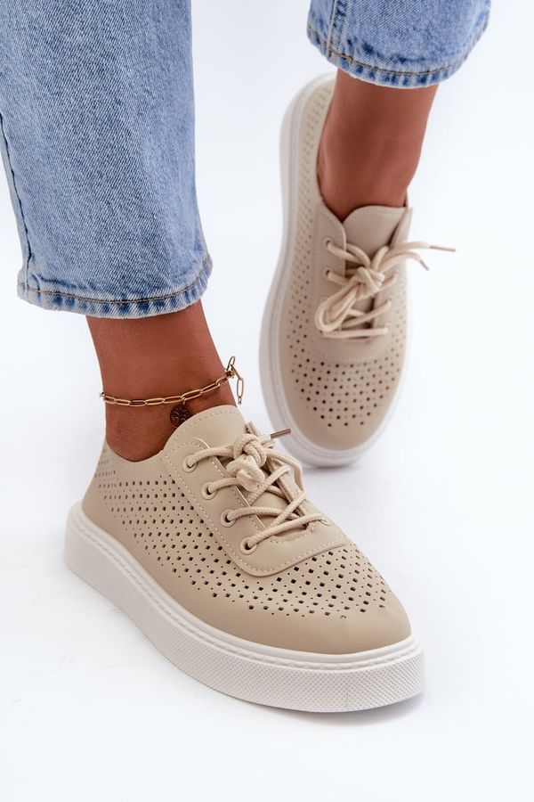 Kesi Beige openwork Tanvi platform sneakers