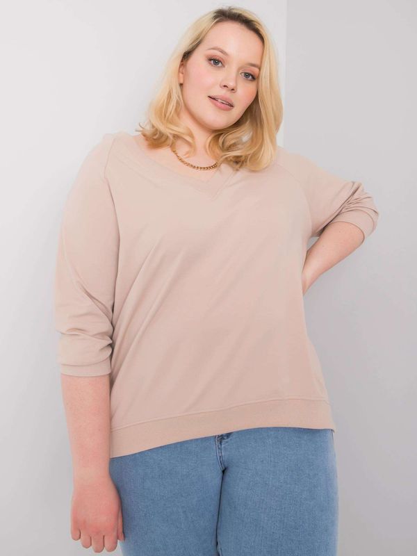 Fashionhunters Beige Oversize Cotton Sweatshirt