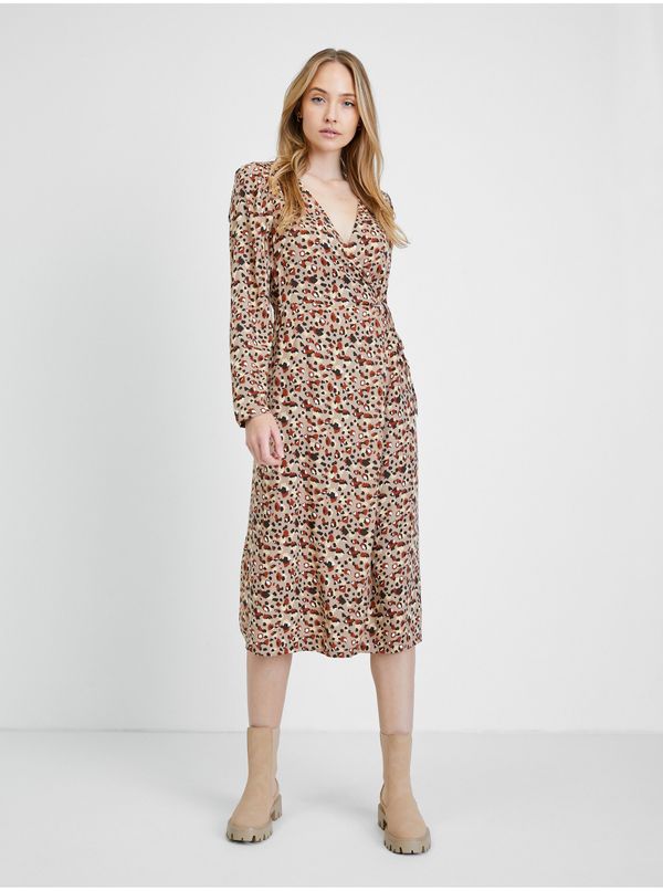 Pieces Beige Patterned Dress Pieces Carly - Women