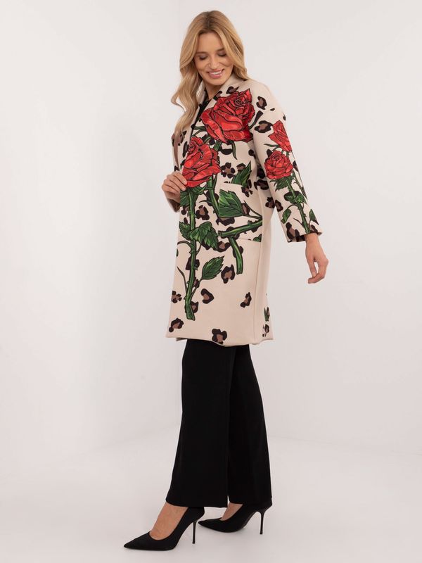 Fashionhunters Beige patterned women's coat with 3/4 sleeves