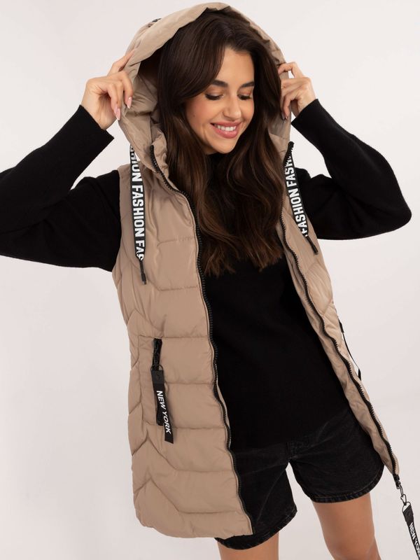 Factory Price Beige quilted vest with drawstrings