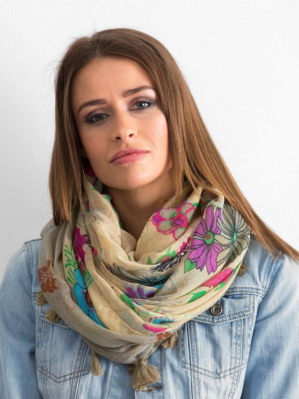 Fashionhunters Beige scarf with floral print