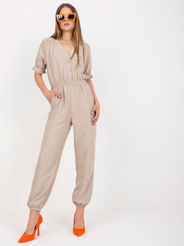 Fashionhunters Beige summer jumpsuit with trousers RUE PARIS