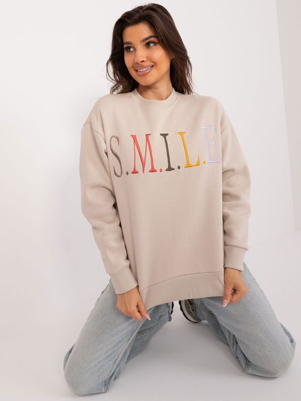Fashionhunters Beige sweatshirt with colorful lettering