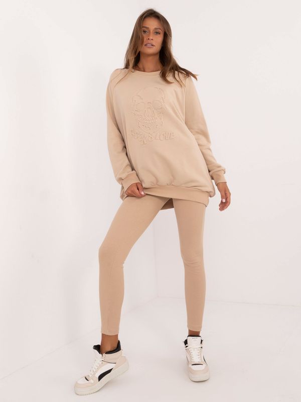 Fashionhunters Beige tracksuit with leggings