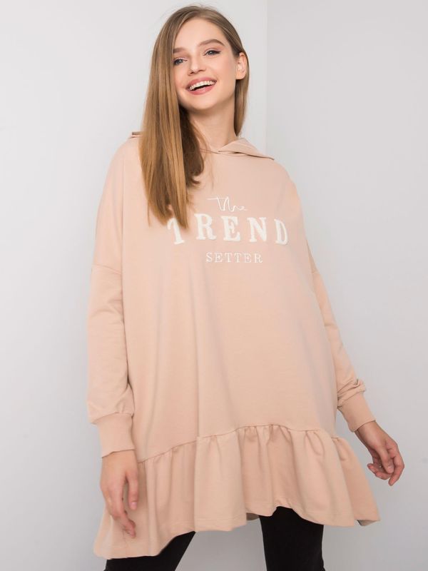 Fashionhunters Beige tunic sweatshirt with ruffles