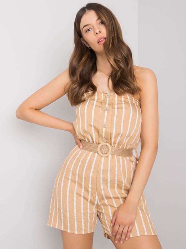 Fashionhunters Beige-white striped jumpsuit Soledad RUE PARIS