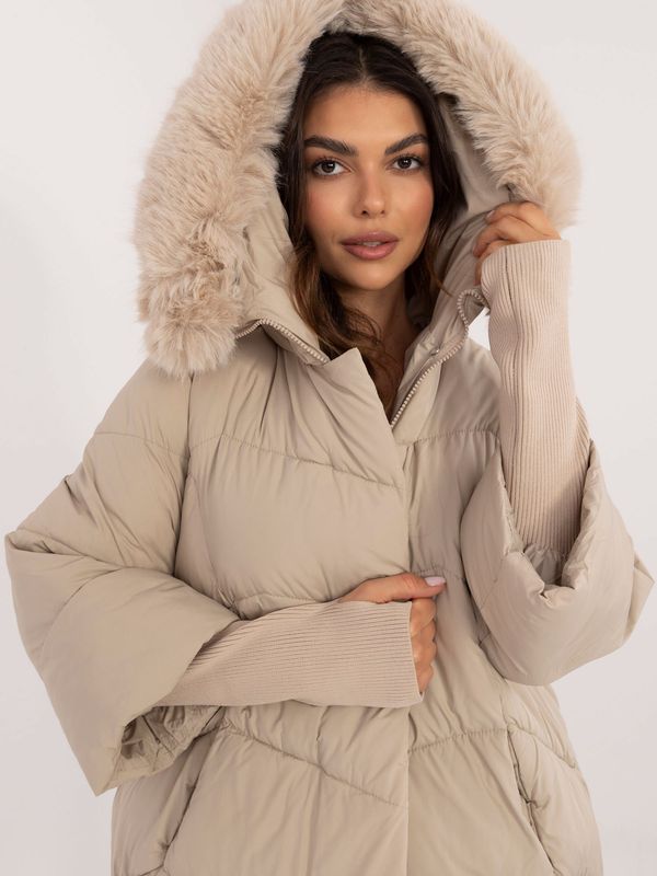 Fashionhunters Beige winter jacket with long cuffs