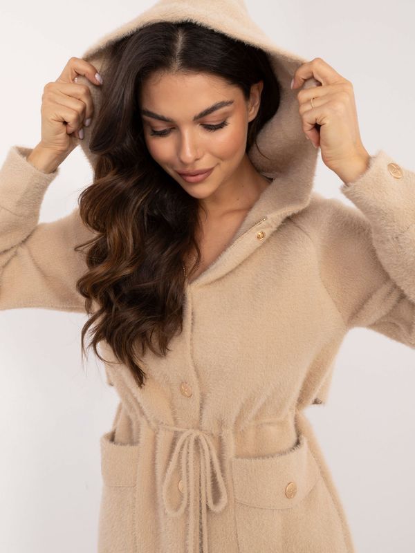 Fashionhunters Beige women's alpaca coat with drawstring