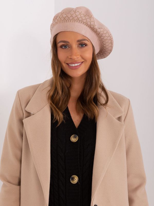 Fashionhunters Beige women's beret with rhinestones