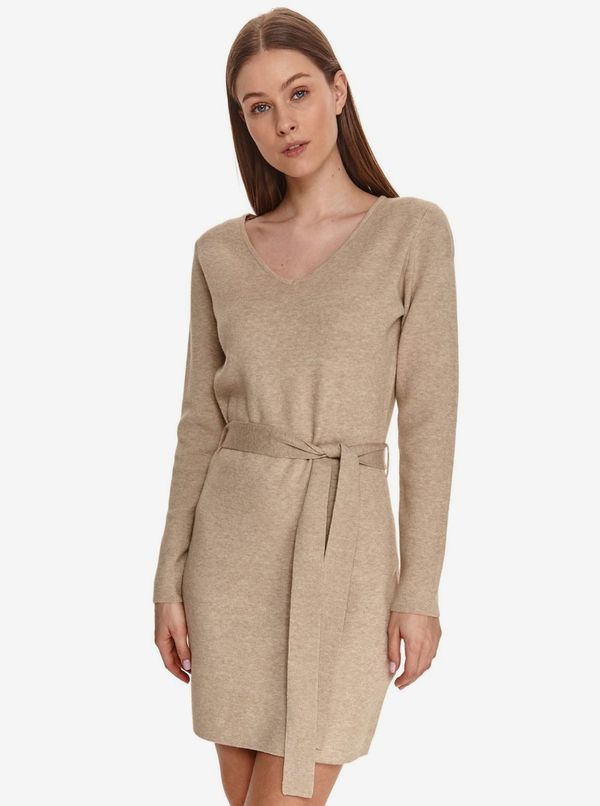 Top Secret Beige women's dress with a tie at the waist TOP SECRET - Women