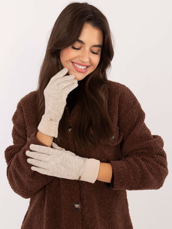 Fashionhunters Beige women's gloves