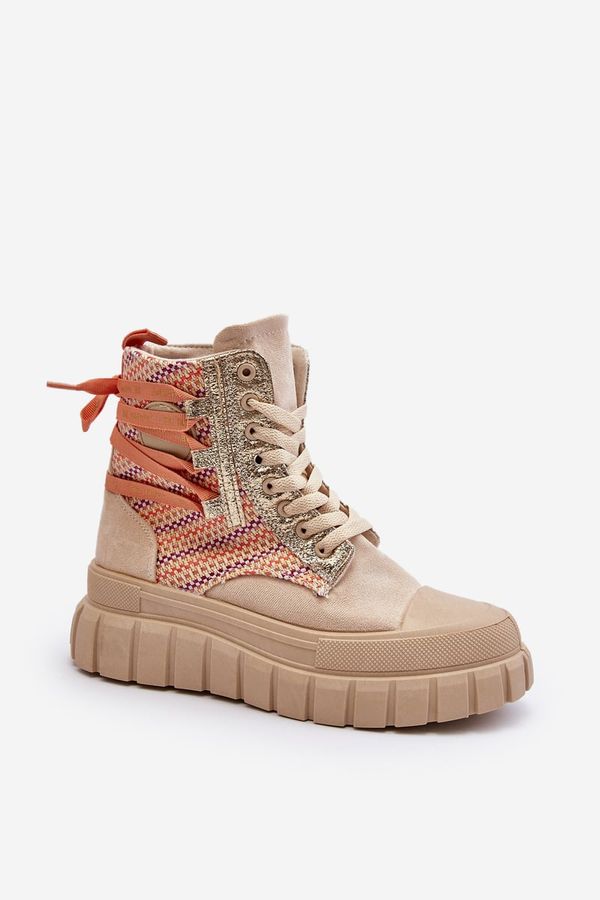 Kesi Beige women's high sneakers on a massive Kernia platform