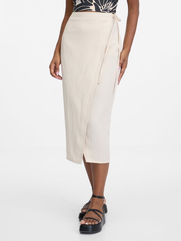 Orsay Beige women's midi wrap skirt with linen ORSAY