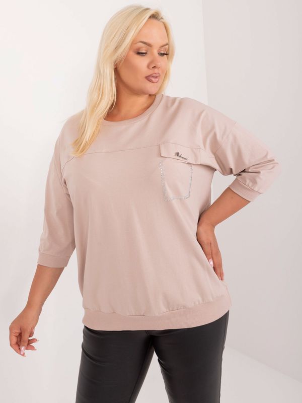 Fashionhunters Beige women's oversize blouse with 3/4 sleeves