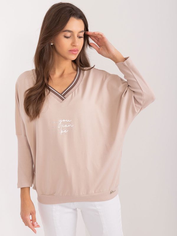 Fashionhunters Beige women's oversize blouse with neckline