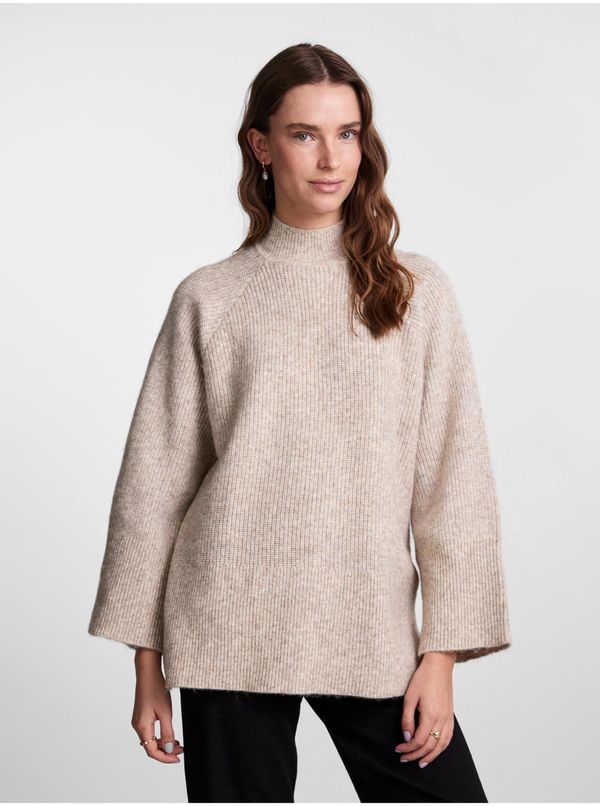 Pieces Beige Women's Ribbed Oversize Sweater Pieces Jade - Women's