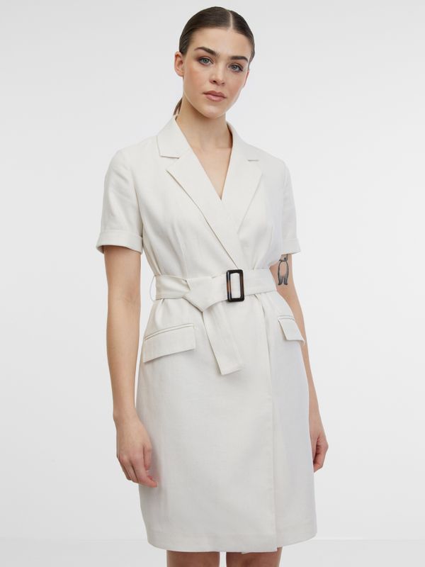 Orsay Beige women's shirt dress with linen blend ORSAY