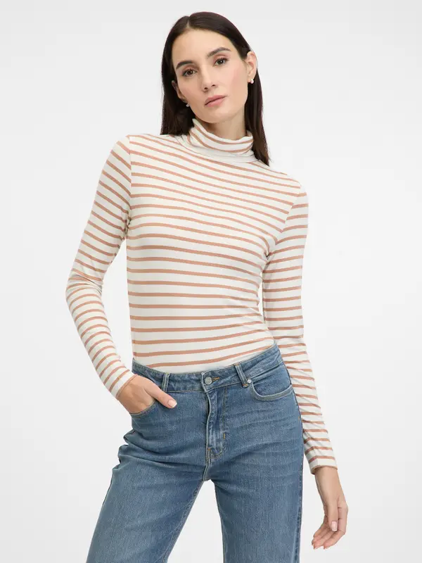Orsay Beige Women's Striped Long Sleeve T-Shirt ORSAY - Women's